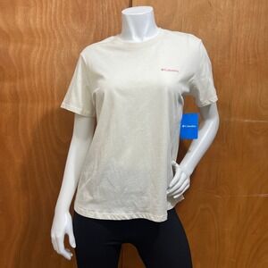 Columbia Women's Graphic Back Print T-Shirt Cream Beige M Short Sleeve T-Shirt